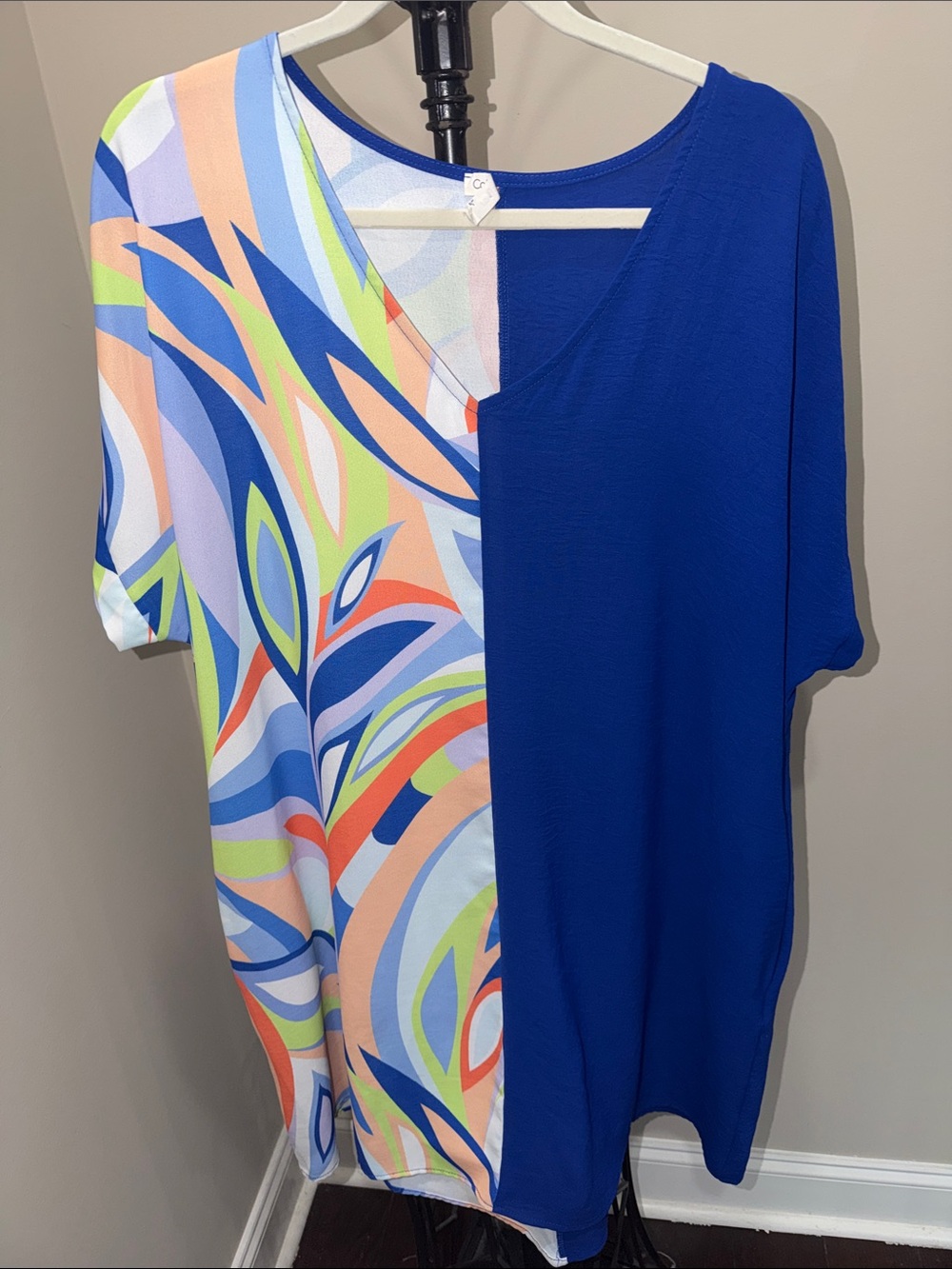 Asymmetrical Royal Blue & Multicolor Split-Print Dress